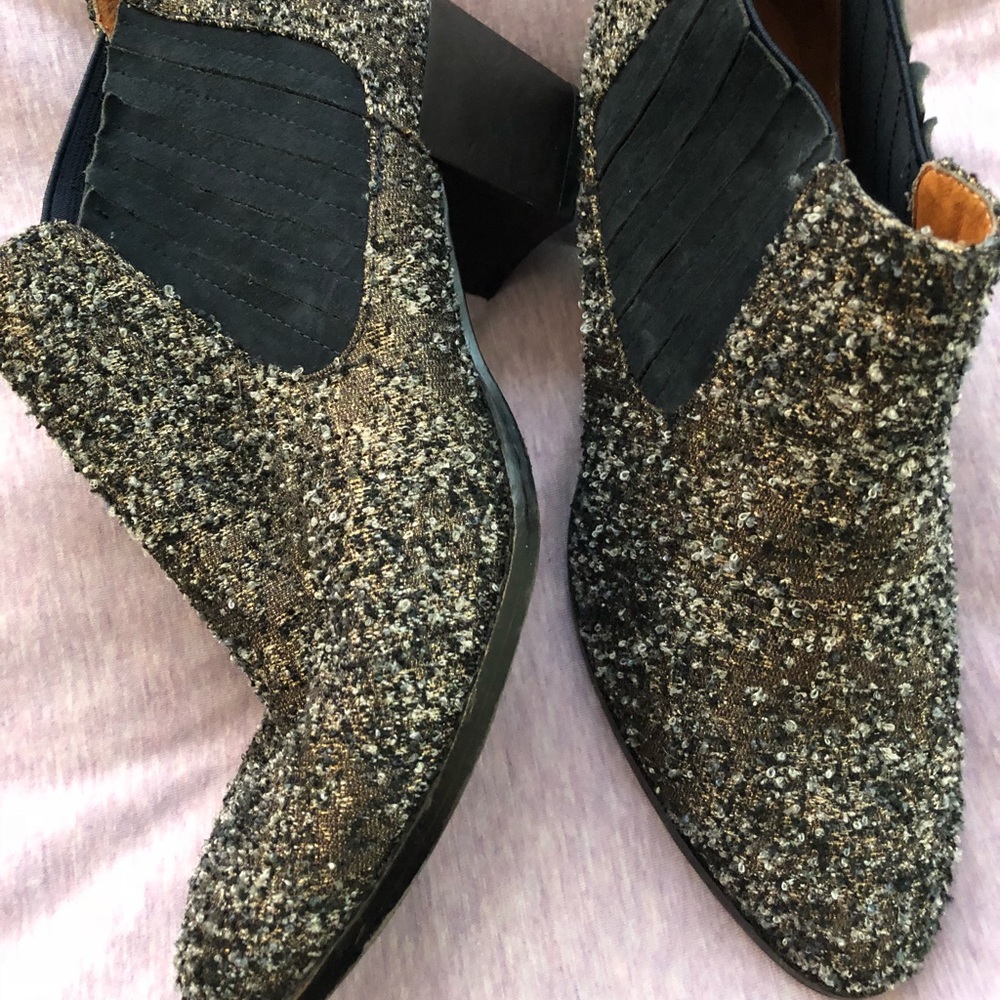 Gold and Navy Anthropologie Boots